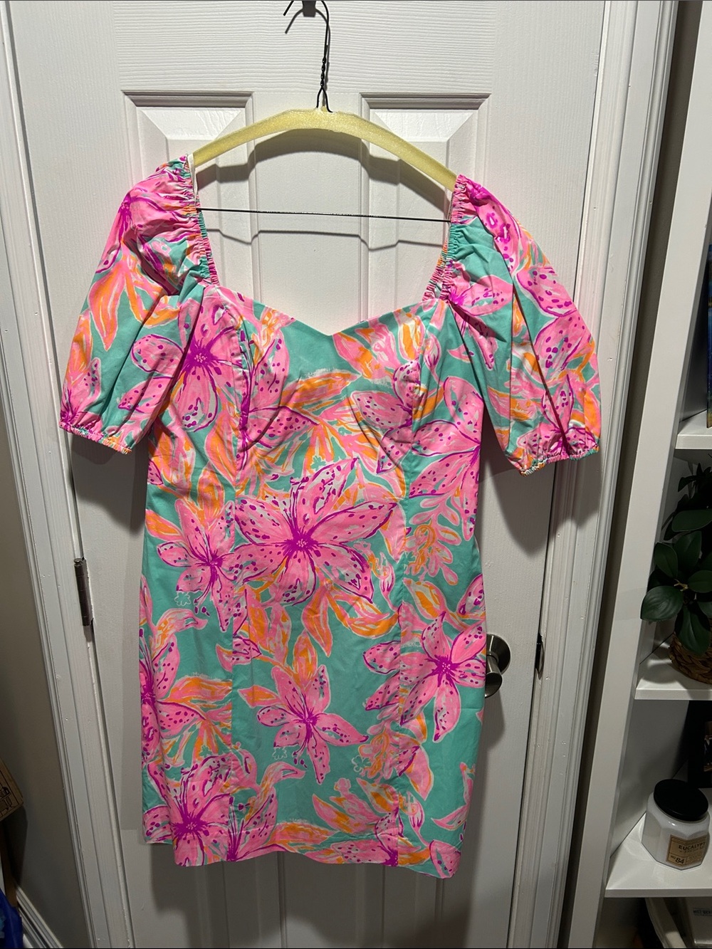 Lilly Pulitzer Pink & Aqua Floral Puff-Sleeve Midi Dress